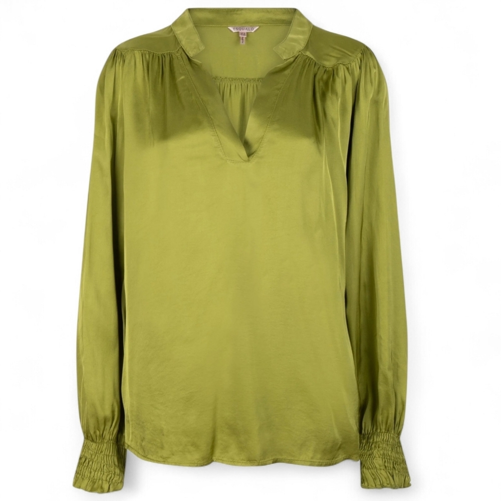 Esqualo Lime Green Satin V-Neck Blouse - Size 12